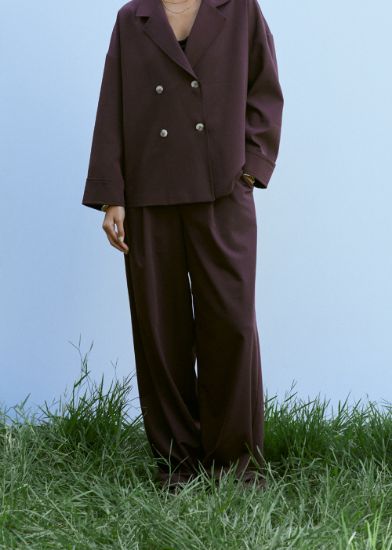 Pileli Geniş Pantolon Bordo resmi