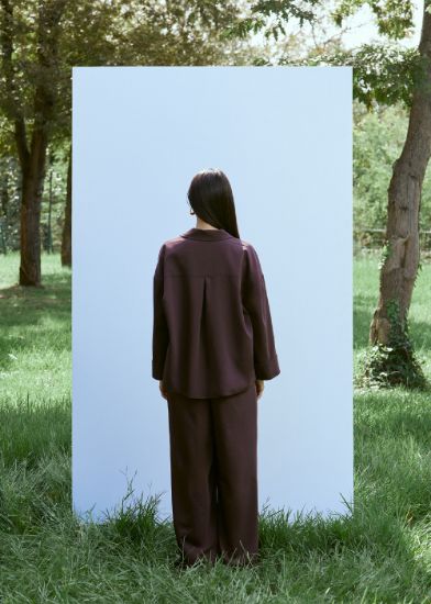 Pileli Geniş Pantolon Bordo resmi