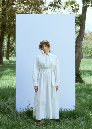 Beli Kuşaklı Elbise Beyaz resmi