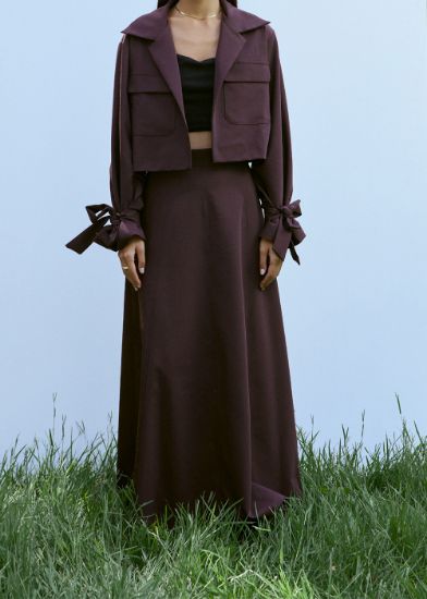 Parçalı Etek Bordo resmi