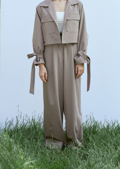 Pileli Geniş Pantolon Vizon resmi