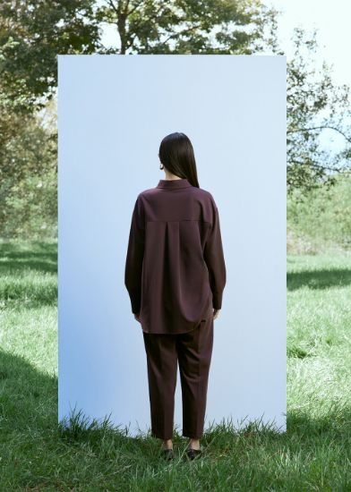 Pileli Pantolon Bordo resmi